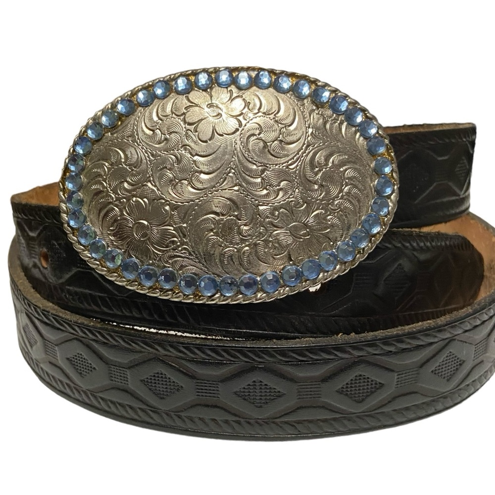 Vintage Dollywood Rhinestone Genuine Leather 1996 Women’s Sliver Tone Belt